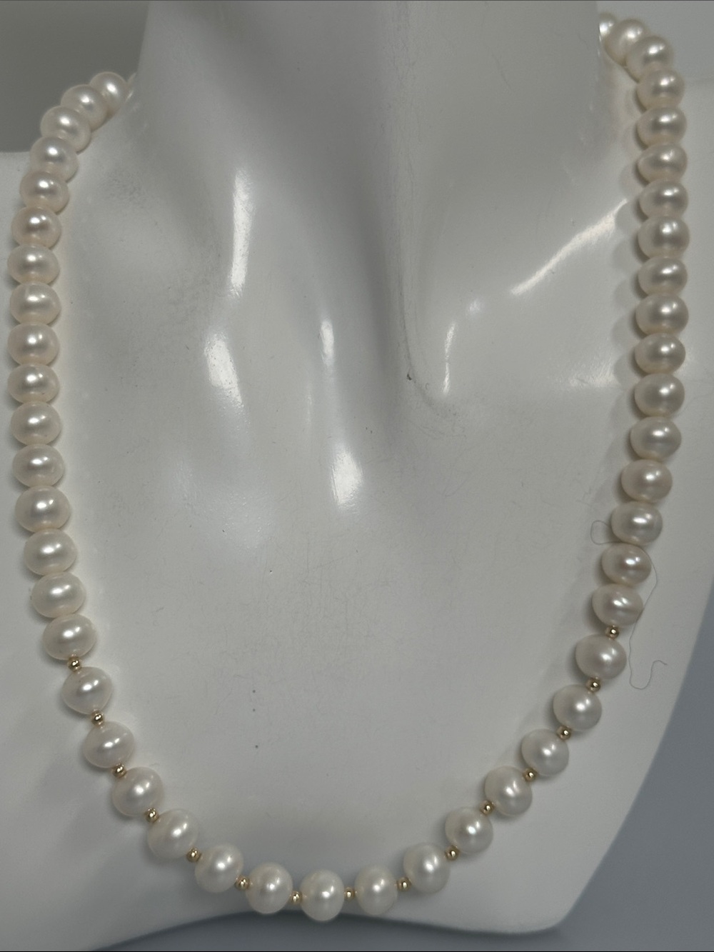 14k real solid Gold White real sea  Pearl Necklace with real 14k Gold Accents